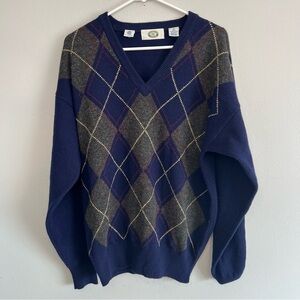 Harbour Club Mens Lambswool V Neck Argyle Plaid Sweater Sz M Blue Classic Preppy